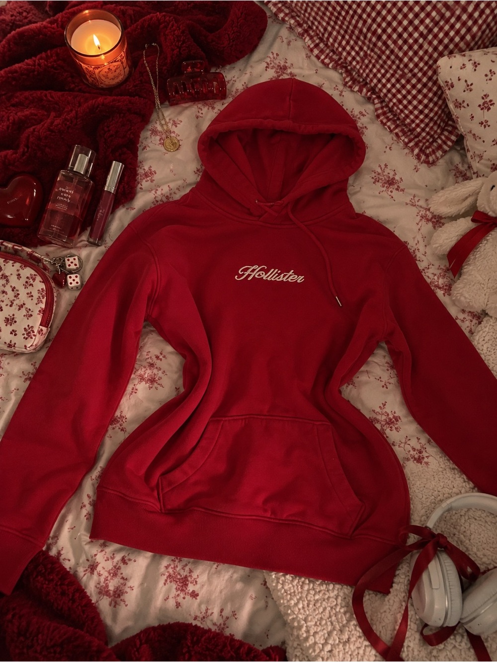 Vintage Hollister Y2K Red Hoodie Sweatshirt Pullover Vintage 2000s